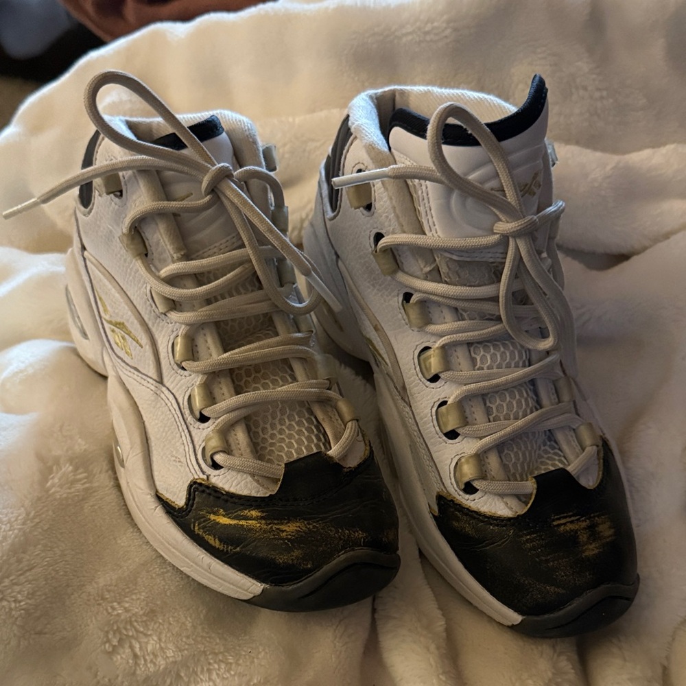 Reebok White and Gold High-Top Sneakers
